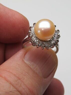 St. Silver 10mm Cultured Pearl & Diamond Ring